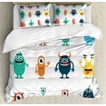 thumbnail image 1 of Alien Duvet Cover Set King Size, Monsters Funny Silly Faces Cartoon, Decorative 3 Piece Bedding Set with 2 Pillow Shams, Dark Seafoam Dark Salmon Deep Sky Blue and Pale Vermilion, by Ambesonne, 1 of 3