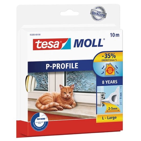 tesamoll P-Profile Seal - Self Adhesive Rubber Draught Excluder for Insulating Gaps in Windows