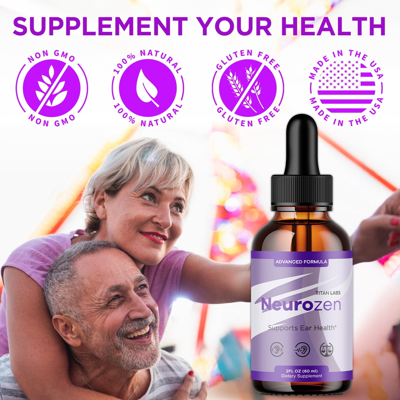 Neurozen Advanced Formula Ear Health Support Drops Hearing Supplement Neuro Zen Vitamins Taken Daily 1 Month Supply 30 Servings