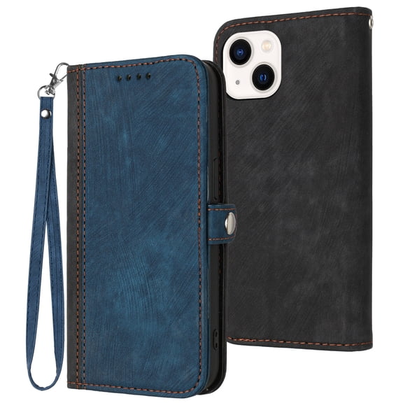 Allytech for Apple iPhone 14 Plus Case Cover, Premium PU Leather Drop Proof Kickstand Wrist Strap Card Holder TPU Interior Flip Magnetic Wallet Protective Case for Apple iPhone 14+ 5G 6.7", Blue
