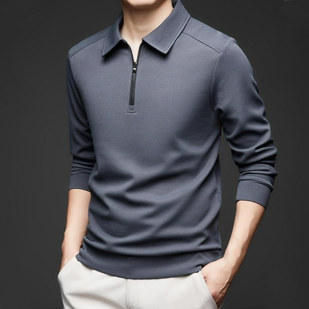 pstuiky camisetas de manga larga para hombre, Pijama deportivo para hombre, para estar en casa, de color liso, con camiseta deportiva de manga larga y cuello vuelto Tops casuales para hombres xl