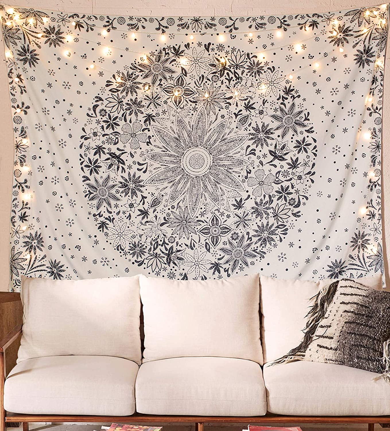 Bohemian Mandala Tapestry Medallion Floral Tapestries Boho Hippie with Dotted Daisy Tapestry for Bedroom 59.1 x 82.7 inches 