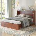 thumbnail image 3 of Mjkone Queen Size Murphy Cabinet Bed, Solid Pine Wall-Bed with 3 Charging Stations, 2 Storage Drawers, and Comfy Foldable Mattress for Bedroom, Office and Small Spaces (Burnt Orange), 3 of 6