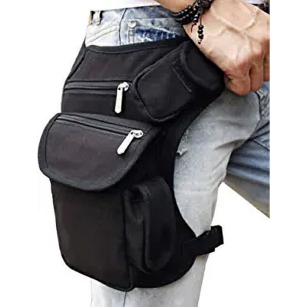 Zhuge Riñonera de lona para viajes al aire libre, bolsa para el muslo para hombres y mujeres, táctica, militar, para motocicletas, bicicletas, con múltiples bolsillos, color negro