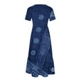 thumbnail image 4 of Wycnly Summer Dresses for Women Summer Dresses for Women 2025 Vintage Western Graphics Pleated Swing Tunic Maxi Dress with Pocket Ladies Elegant Ethnic Style Print Crewneck Short Sleeve Long Dress, 4 of 4