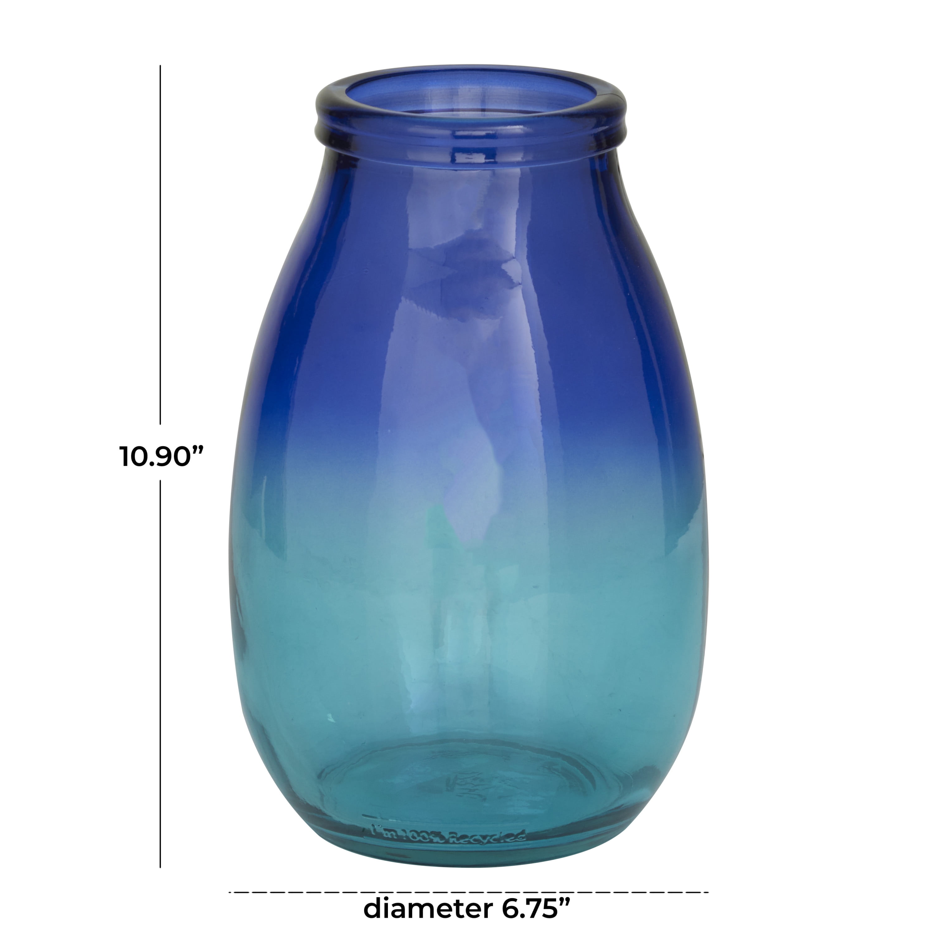 DecMode 11" Handmade Spanish Blue Recycled Glass Vase with Ombre Effect