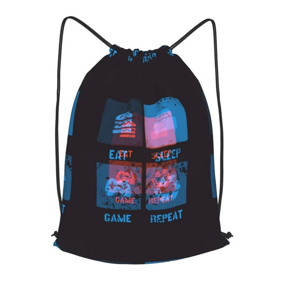 XMXT Waterproof Gym Bag, Game Icons Double Color Print Blue Drawstring Backpack for Men, m Black