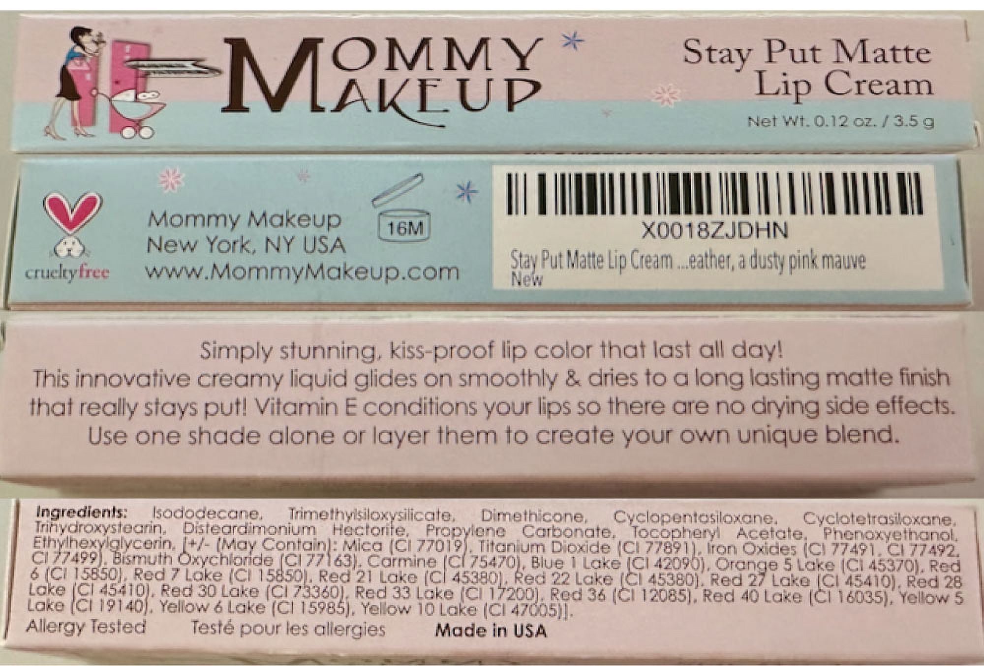 Stay Put Matte Lip Cream - Kiss Proof, Transfer Proof, Long Lasting Lipstick by Mommy Makeup (Audrey)