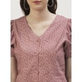 thumbnail image 6 of DressBerry Women's Printed Cotton Poplin Short Puffed Sleeves Blouse Buttoned Closure V Neck Lightweighted Casual&nbsp;Summer Wear Waist Length Regular Top, 6 of 7