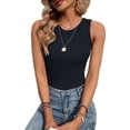 thumbnail image 2 of Womens Solid Round Neck Ribbed Summer Tank Top Sleeveless Racerback Cropped Basic Camisole Shirt Top(BL-S), 2 of 5
