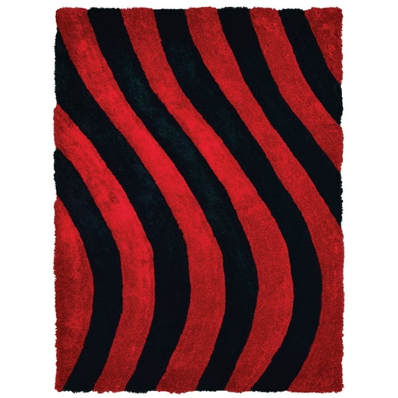 Designer Home Revolution Shag Area Rug 2100 21630 Streamer Red Rows Waves 7' 10" x 10' 6" Rectangle