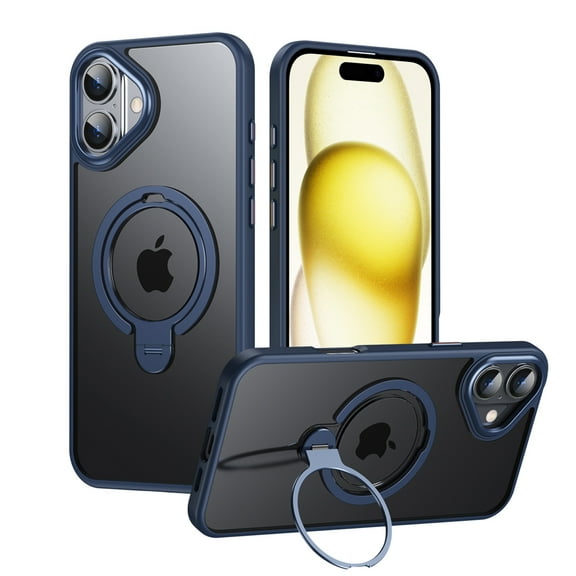 for iPhone 16 Plus Frosted Clear Case with Magnetic Stand, [Compatible with MagSafe] [Invisible Ring Holder] Soft TPU Frame Shockproof Protection Cover for iPhone 16 Plus Phone Case, Blue