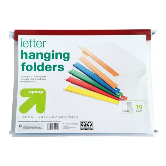 10ct Hanging File Folders Letter Size Multicolor