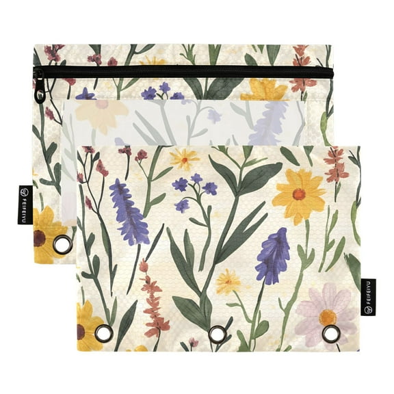 ALAZA 2 Pack Pencil Pouch Retro Floral-a5 Pencil Case for 3 Ring Binder Clear Window Pencil Bag Organizers