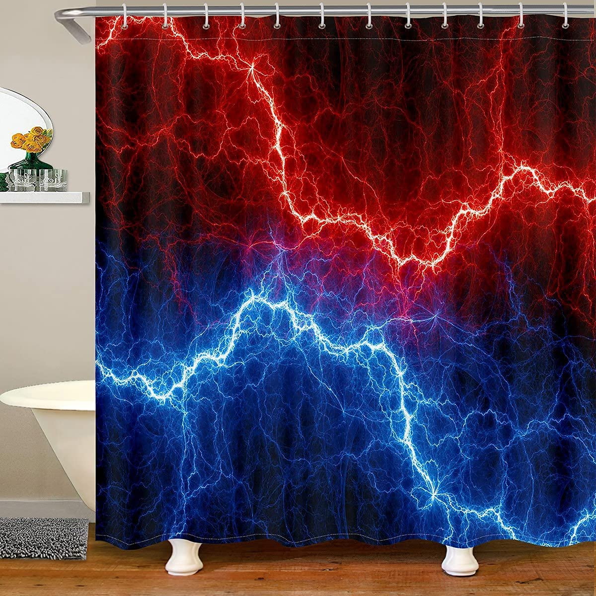 Red blue shower curtain discount