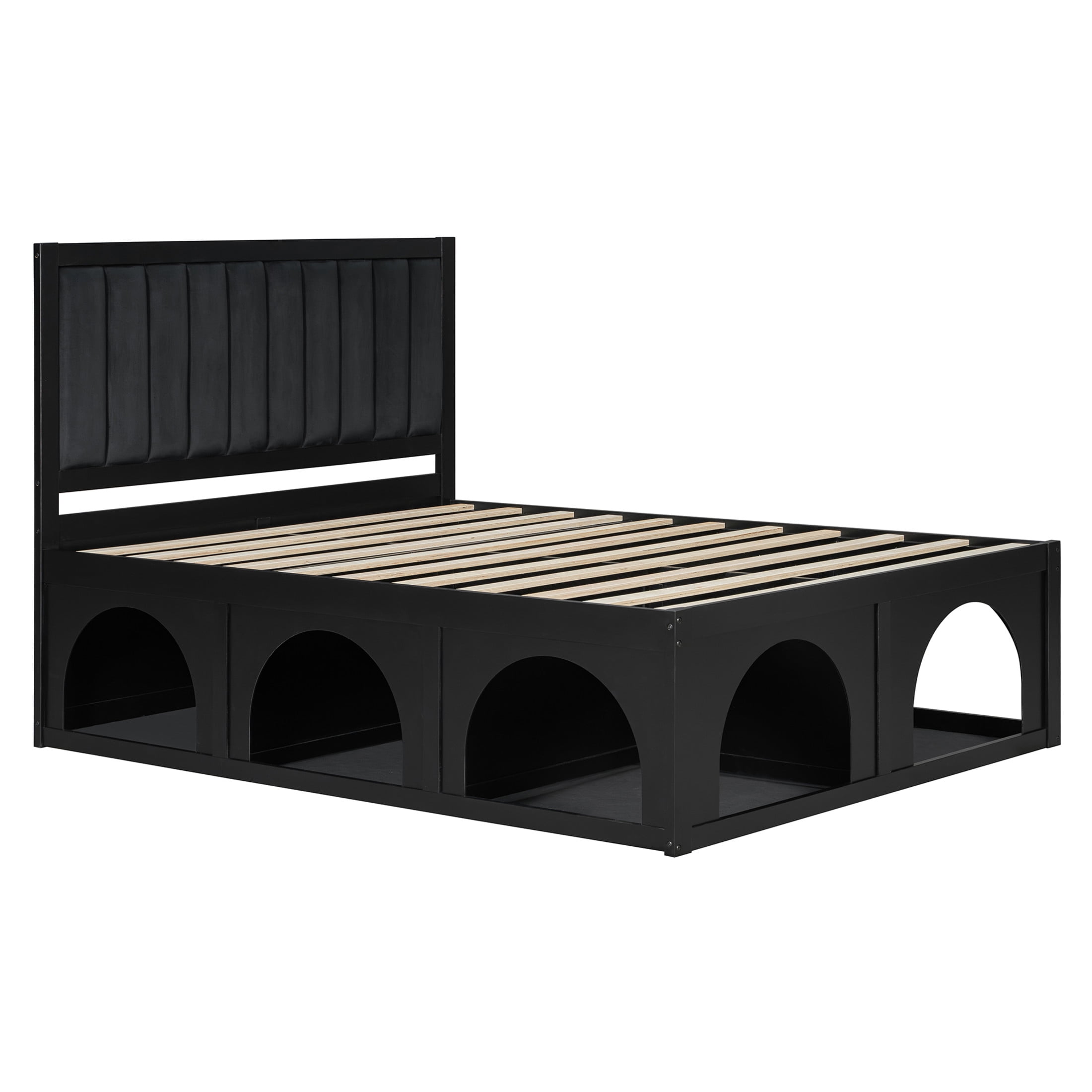 Christopher Knight Home Pet-Friendly Platform Bed with Nook, Upholstered Headboard, Queen Size, Black