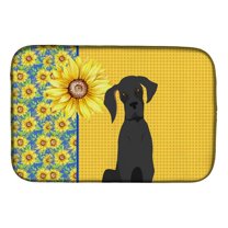 Carolines Treasures WDK5426DDM 21 x 14 in. Summer Sunflowers Black Great Dane Dish Drying Mat