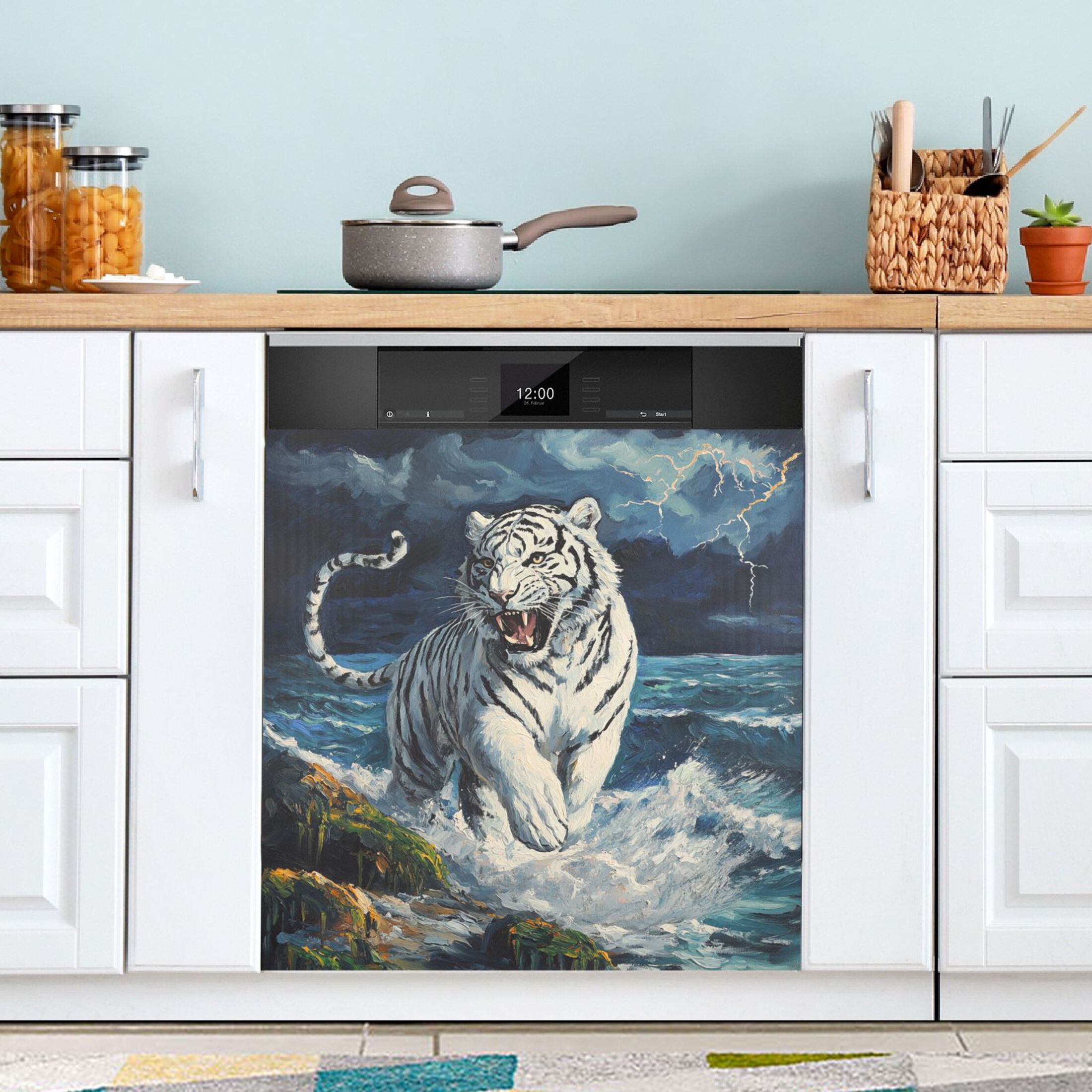 Dishwasher Magnetic Sticker 23x26 Inch Refrigerator Magnetic Sticker Washing Machine Magnetic Sticker Kitchen Panel Magnetic Sticker Home Decor The Sea and The White Tiger