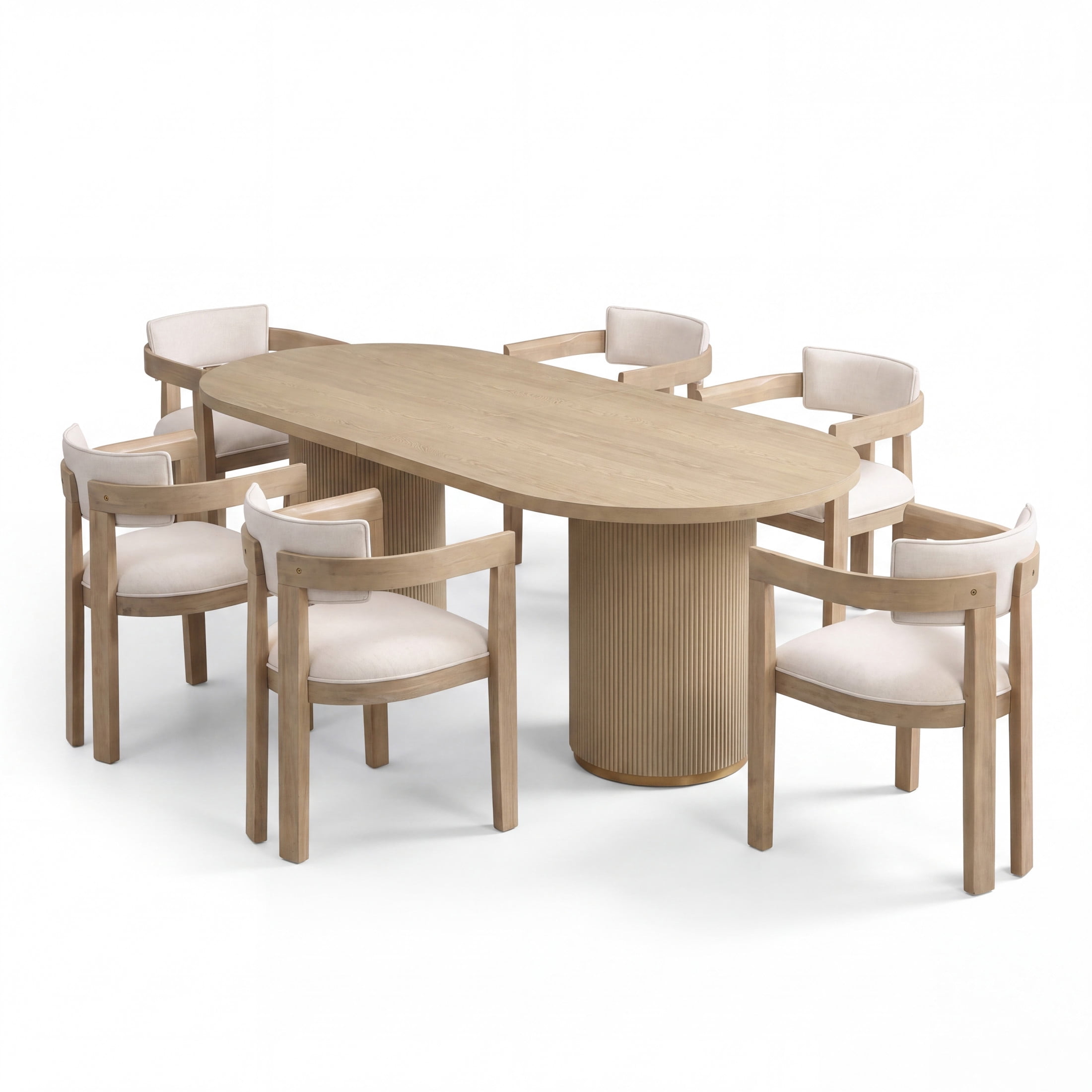 Christopher Knight Home 7-Piece Modern Oval Dining Table with Upholstered Chairs, Fluted Base, Light Ash