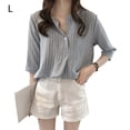 thumbnail image 1 of Camisa a rayas Mujer Blusa de verano Cuello redondo Suelta Top casual, Azul claro, L Inevent AP001549-20B, 1 of 7