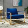 thumbnail image 2 of Accent Chair, Velvet, Metal Steel, Gold Blue Navy, Modern Contemporary Urban Design, Living Lounge Room Hotel Lobby Hospitality, 2 of 8