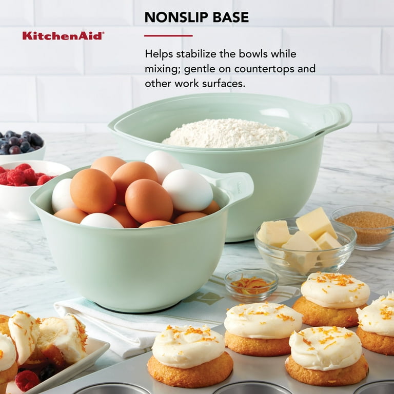 KitchenAid 3-Piece Nesting Plastic Mixing Bowls Set, Pistachio