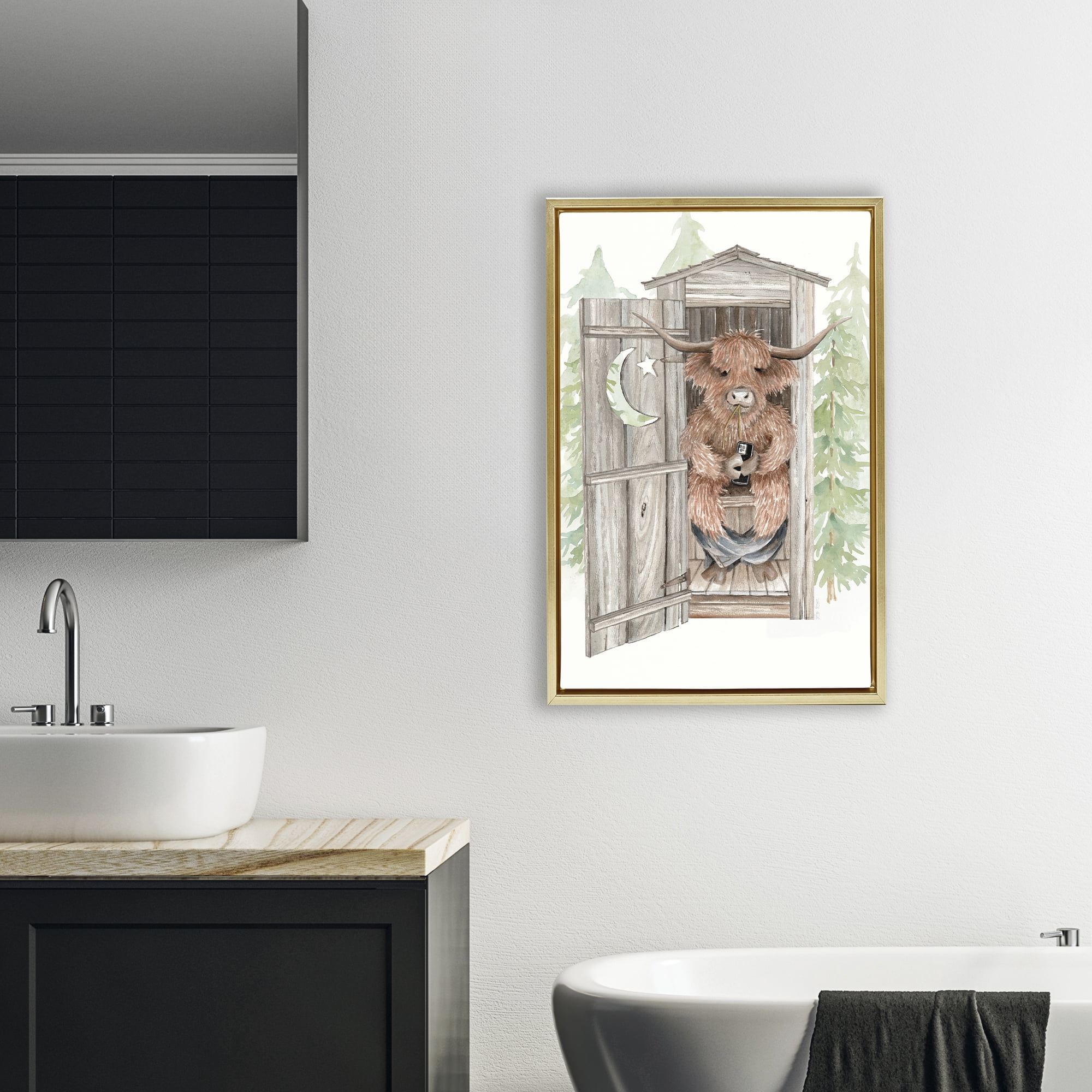 Stupell Industries Lost In Scroll Outhouse Gold Framed Floater Canvas Wall Art, design by Cindy Jacobs