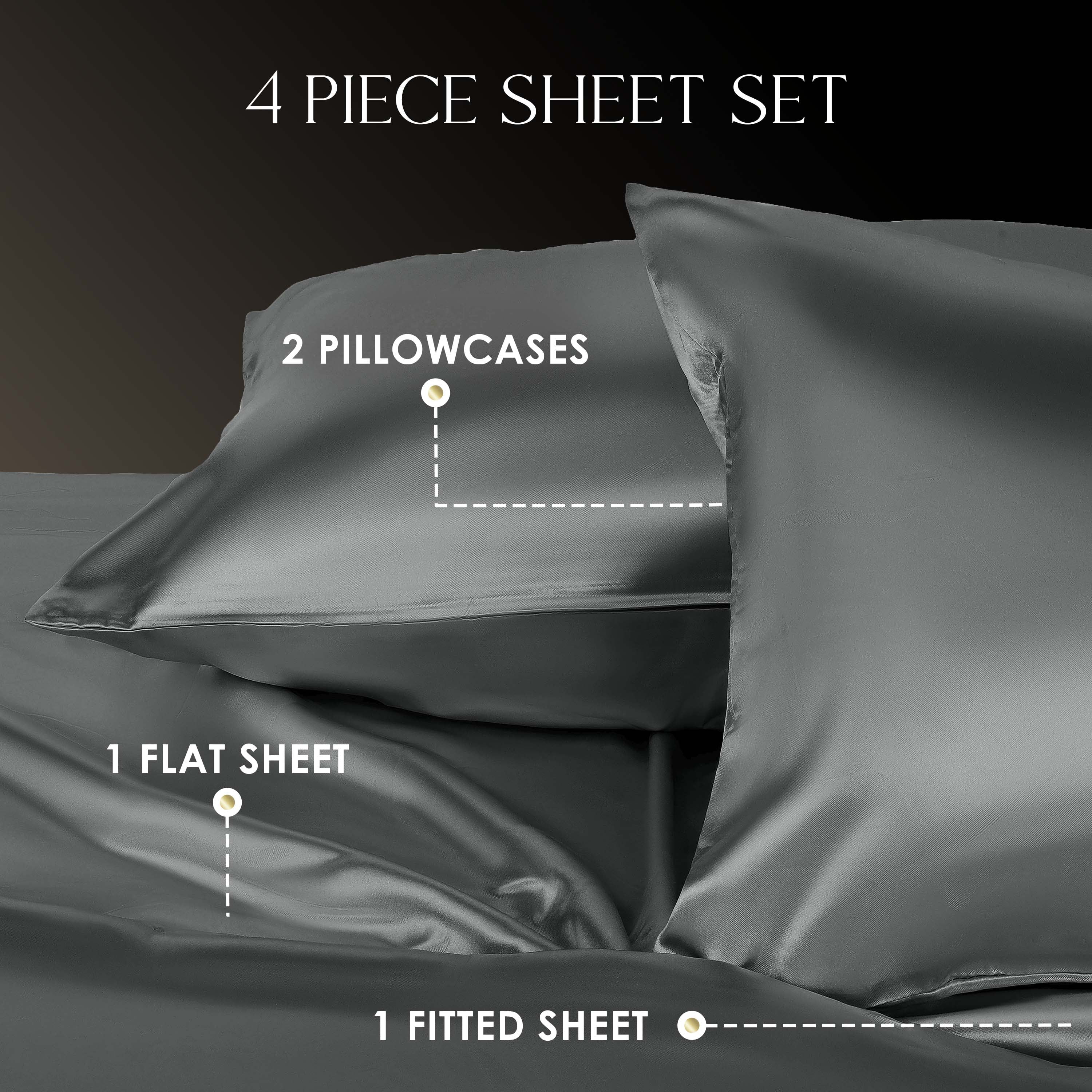 Martex Elegance 4-Piece Queen Satin Sheet Set | Silky Smooth | Great for Hair & Skin | Silver