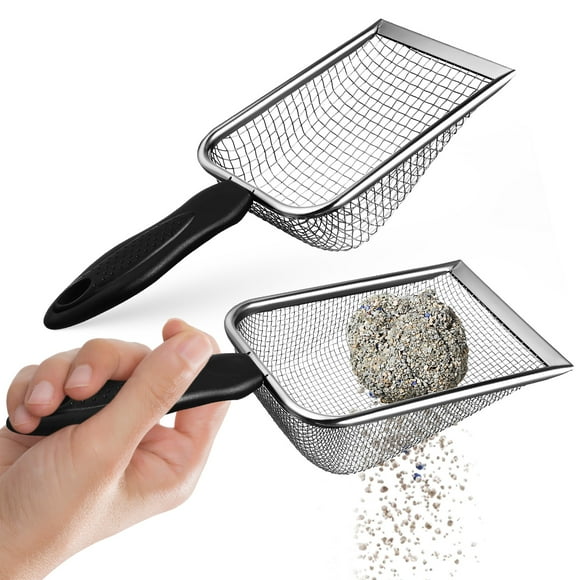 BRIGHTFUFU 2 uds palas para arena de gatos recogedor de arena para gatos de acero inoxidable pala para residuos de gatos recogedor de arena de malla limpiador de arena suministros para mascotas