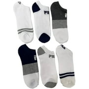 Fila Men's 6-Pack Color Block Stripes Half Cushion No Show Socks White