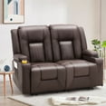 thumbnail image 5 of YODOLLA Manual Reclining Loveseat with Cup Holders&Side Pockets, PU Leather Double Recliner Loveseat  Home Theater Seating-Brown, 5 of 9
