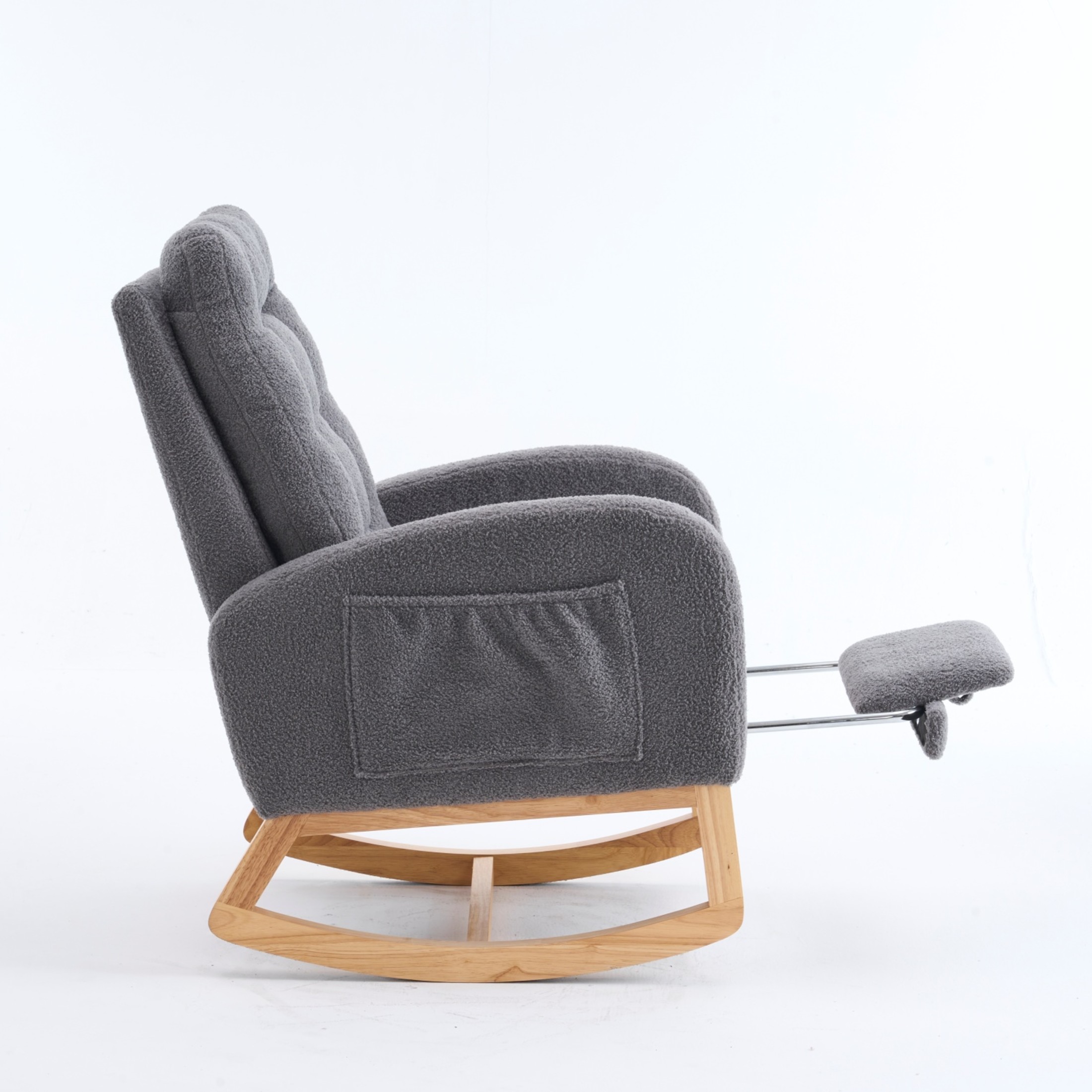 Noble House Byana Upholstered Accent Rocking Chair with Footrest, Rubber Wood High-Back Rocker Lounge Chair, Dark Gray