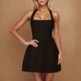 thumbnail image 2 of Qiopertar Women's Casual Halter Neck Dress Sleeveless Square Neck Solid Color Short Dress Stylish Comfy Vacation Beach Party, Black M, 2 of 7