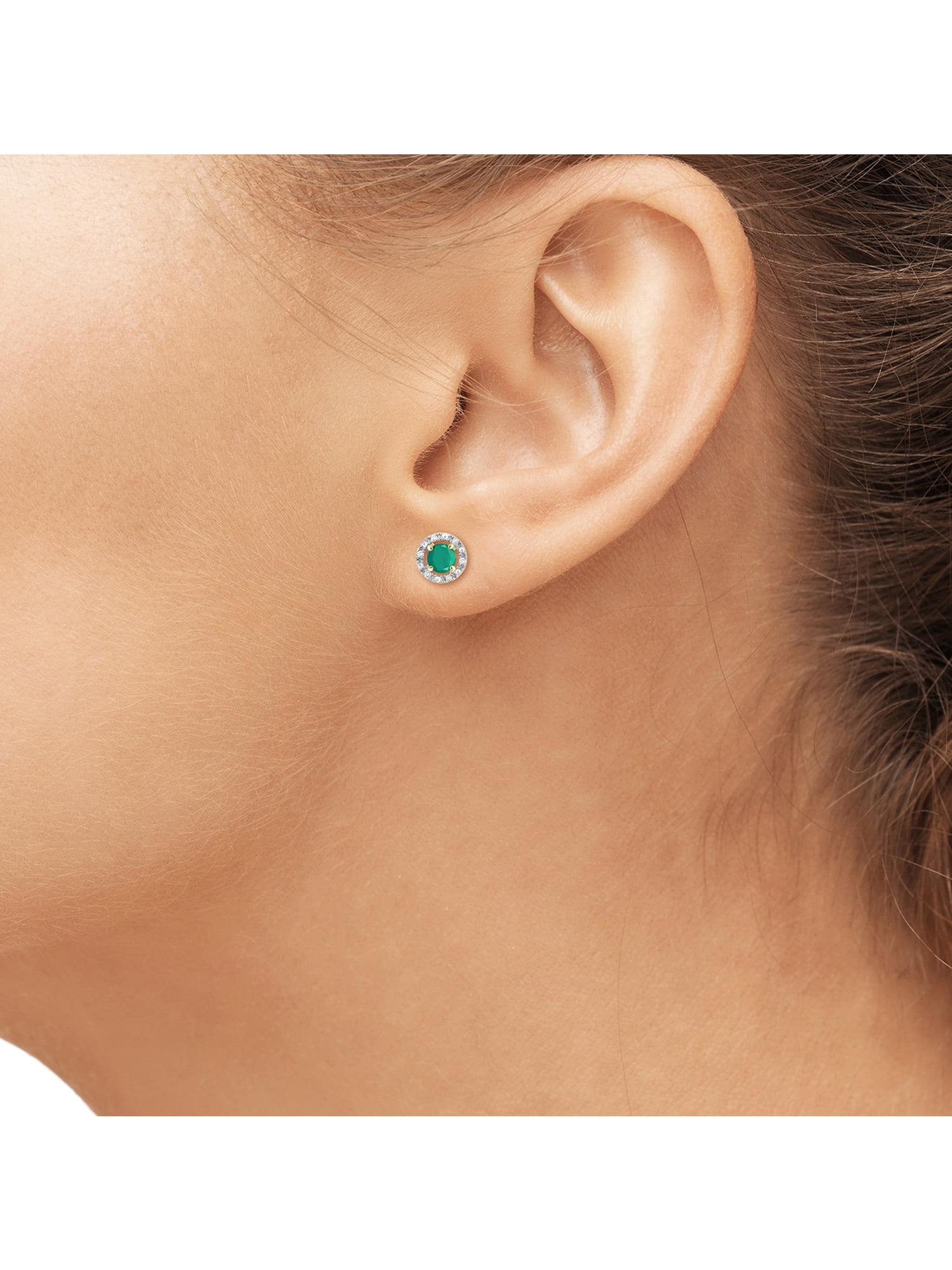 JewelersClub 1/2 Carat T.G.W. Emerald And White Diamond Accent 14k Gold Over Silver Stud Earrings