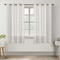 H.VERSAILTEX Farmhouse Natural Linen Sheer Curtains Flax Linen Blended Semi-Sheer Soft Privacy Grommet Drapes Set of 2 Panels for Bedroom , 52"x 54" ,White