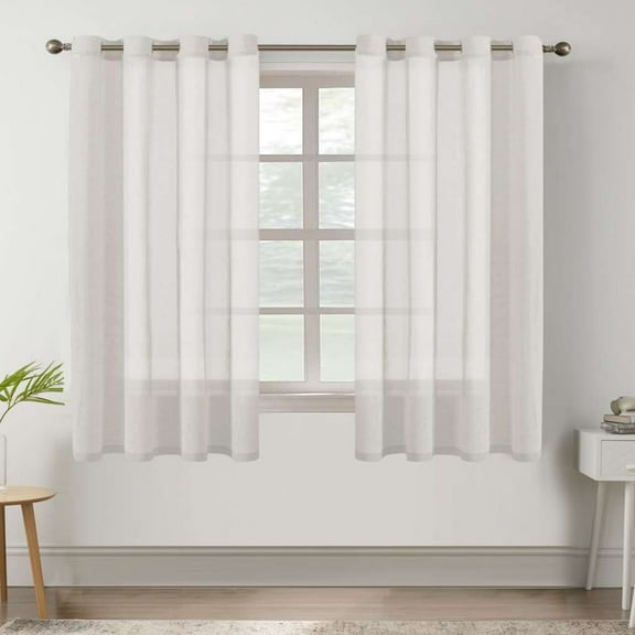 H.VERSAILTEX Farmhouse Natural Linen Sheer Curtains Flax Linen Blended Semi-Sheer Soft Privacy Grommet Drapes Set of 2 Panels for Bedroom , 52"x 54" ,White