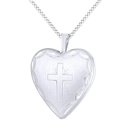- Heart Cut Pendant Necklace Locket Style Cross Enchanted 14K White Gold Over Sterling Silver