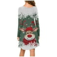 thumbnail image 4 of Christmas Dresses for Womens Holiday Dresses Christmas Womens Long Sleeve Crew Neck Deer Printed Soft Dress Fashion Party Swing Dress, 4 of 6