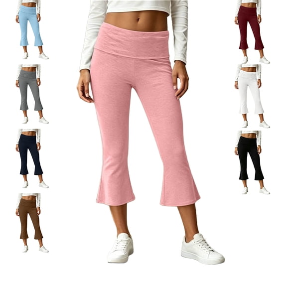 MLCDZ Women's Flare Capri Leggings with Pockets Tummy Control Elastic High Waisted Bootcut Yoga Pants Workout Sports Lounge Capris