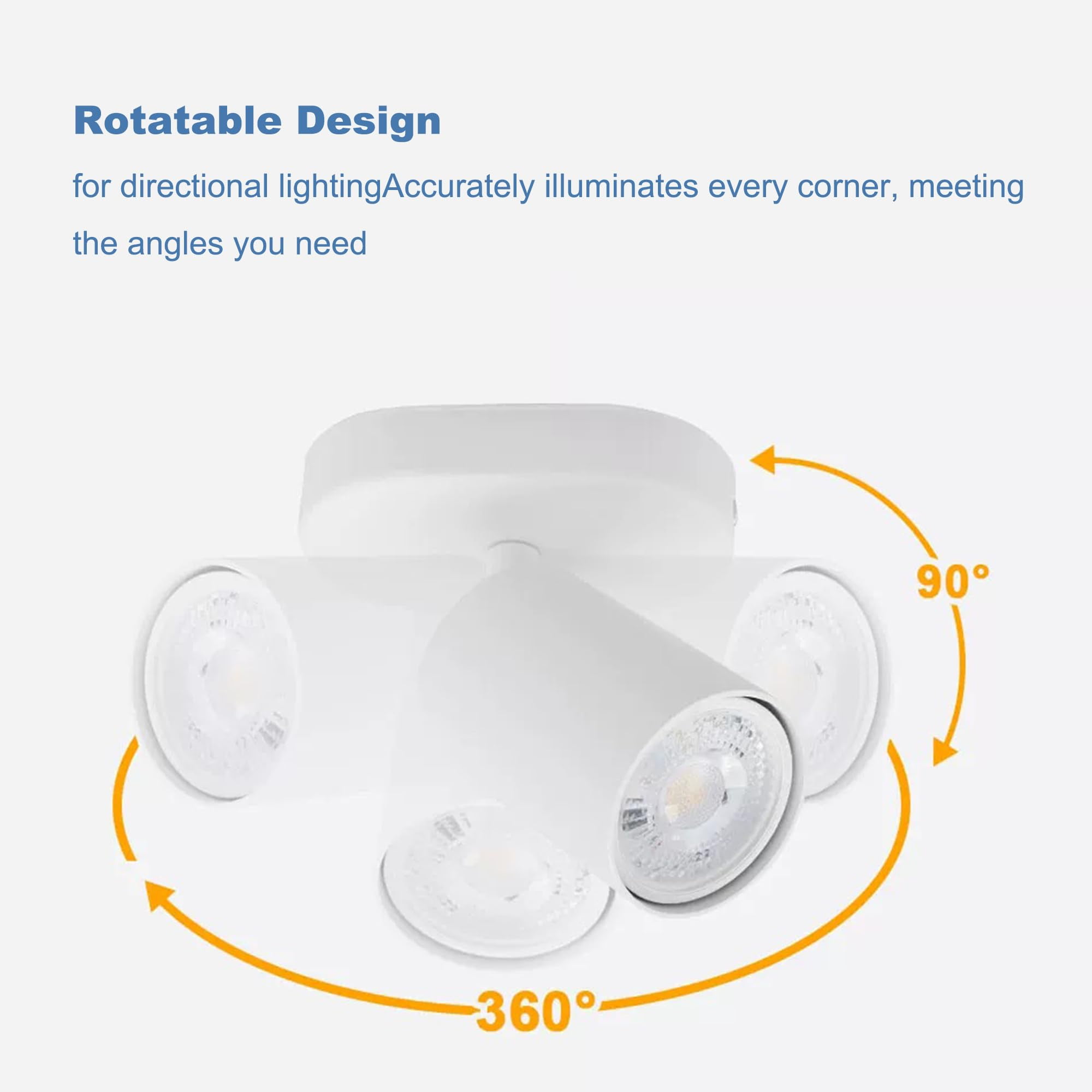 Kiven 1-Light Dimmable Flush Mount LED Ceiling Spotlight,White Directional Spot Lights Indoor, Hardwired Adjustable Accent Light with GU10 Socket for Plants, Painting, 2700-6500K,XDD901