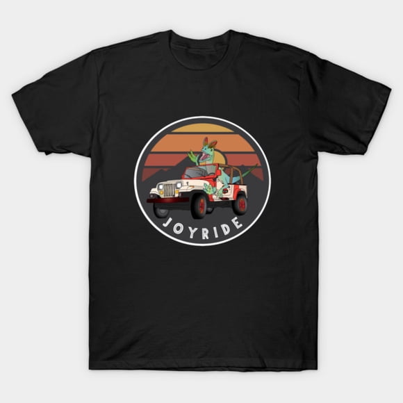 Joyride Funny Dinosaur Riding Vehicle Retro Adventure Humor Art Unisex T-Shirt, up to size 3XL.