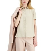Anne Klein LATTE Cap Sleeve Button Down Blouse, US X-Small