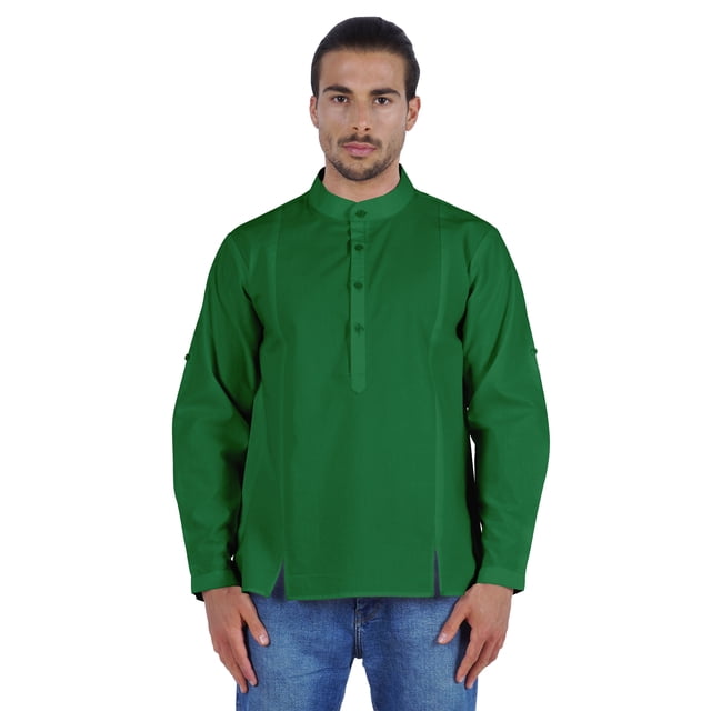 Atasi Chemise Henley Indienne pour Hommes Manches Longues Col Mandarin Court Kurta Décontracté