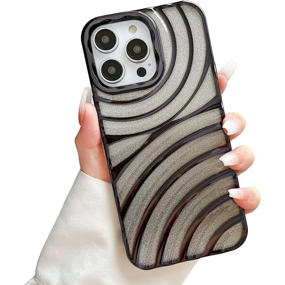 Water Ripple Curly Wavy Glitter Bling Plating TPU Case Compatible with iPhone Case (iPhone 11 Pro Max,Black)