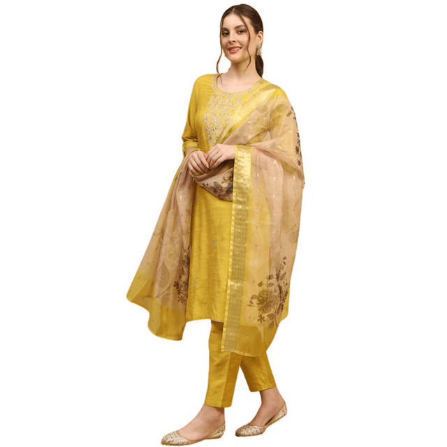 Biba Rangriti Indian Ethnic Suit Set for Women (Festive Glam 21107), Yellow, Size 42