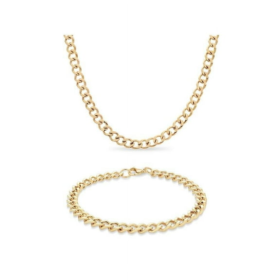 316L Stainless Steel Yellow IP Curb Chain and Bracelet 2 Piece Set