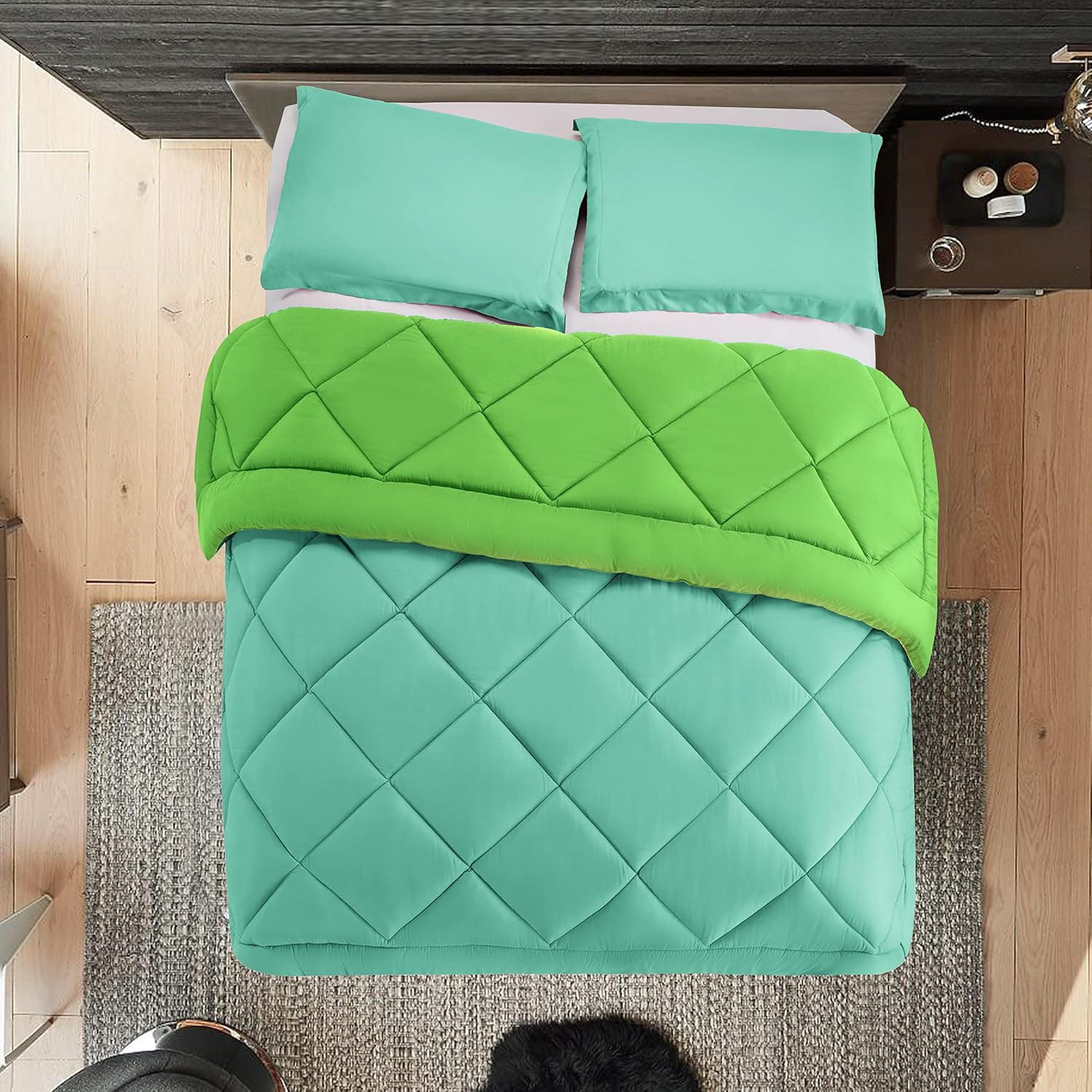 Reversible 3pc Comforter Set- Available In A Few Sizes And Colors , Full/Queen, Aqua/Lime