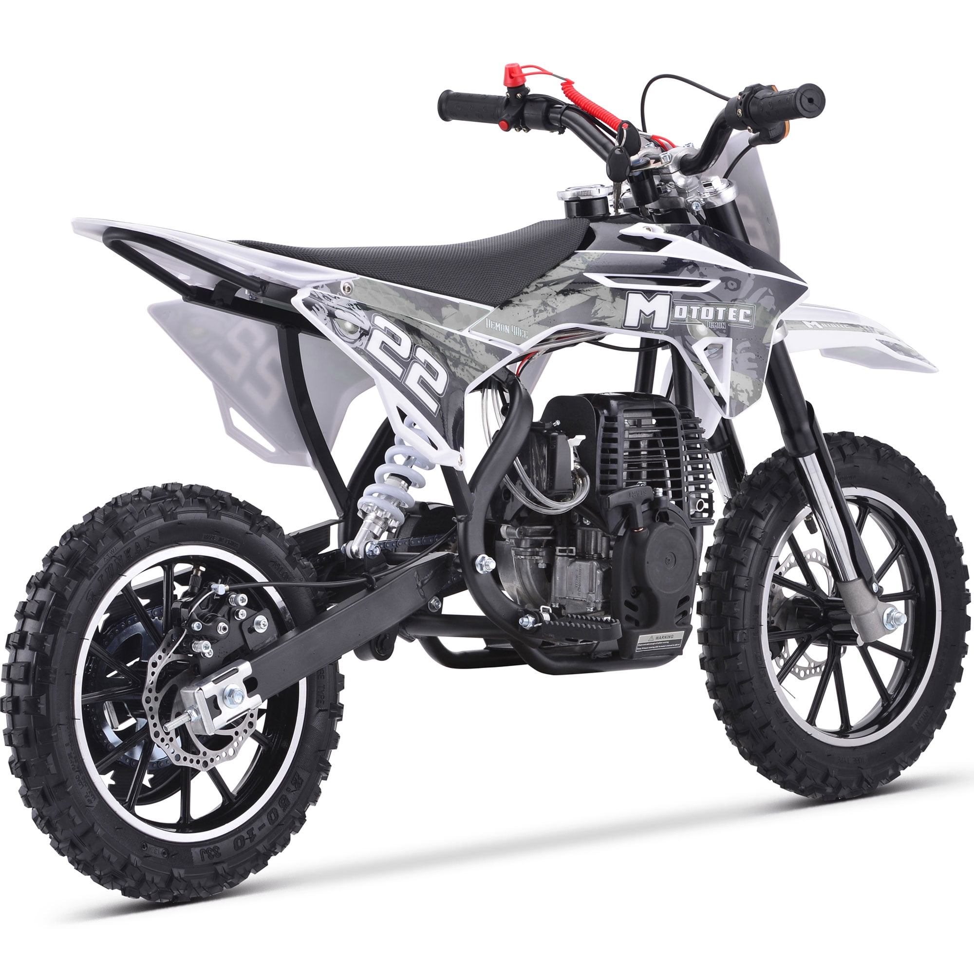MotoTec 40cc Demon Kids Gas Dirt Bike 4-Stroke Motorcycle Pit Bike White