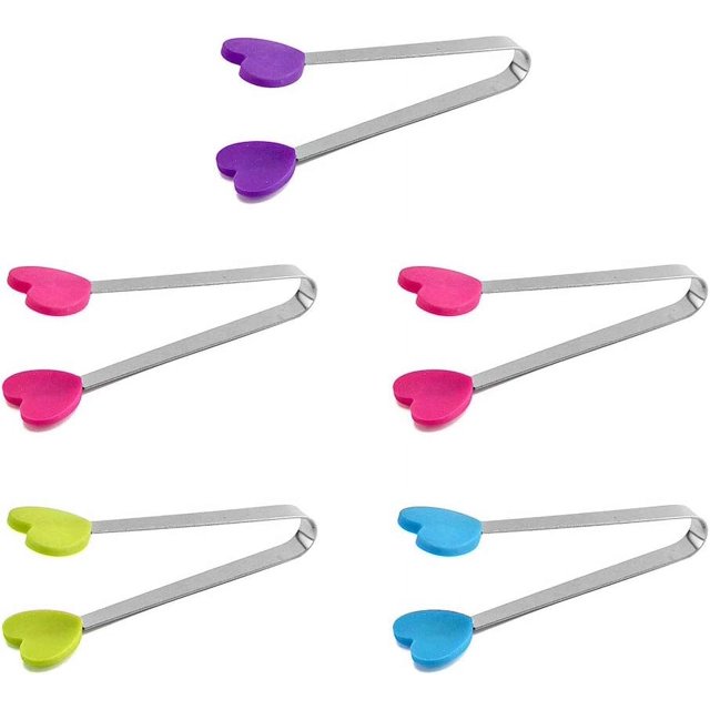 Paquete de 5 mini pinzas para cubitos de hielo de acero inoxidable con mango de silicona antideslizante para pinzas de cocina, carpeta de alimentos y pinzas para hielo Little Love.