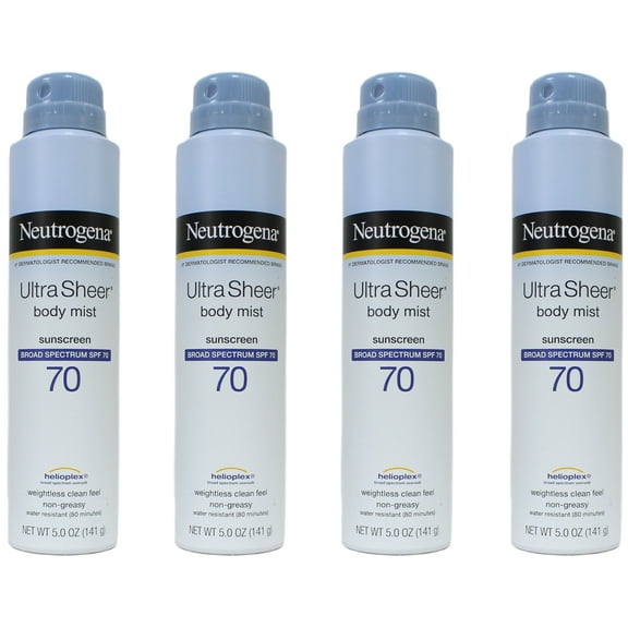 Neutrogena Ultra Sheer Body Mist Full Reach Sunscreen Spray Broad Spectrum SPF 70 5 oz (Pack of 4)